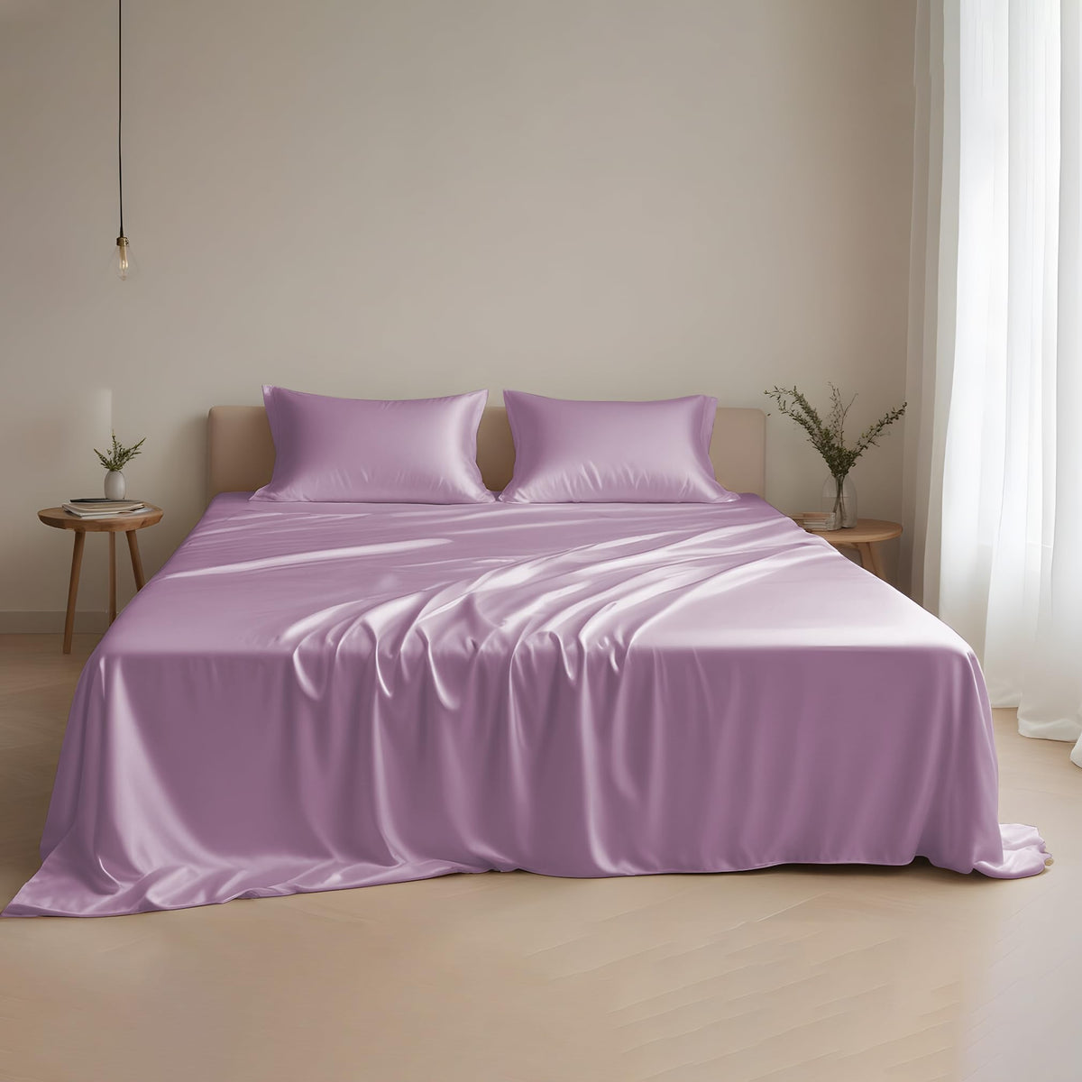 Linenwalas Sheets Set King Size, 4 Piece Eucalyptus Tencel Silk Sheets, Cooling & Breathable Bedding Set, Included 1 Fitted Shee
