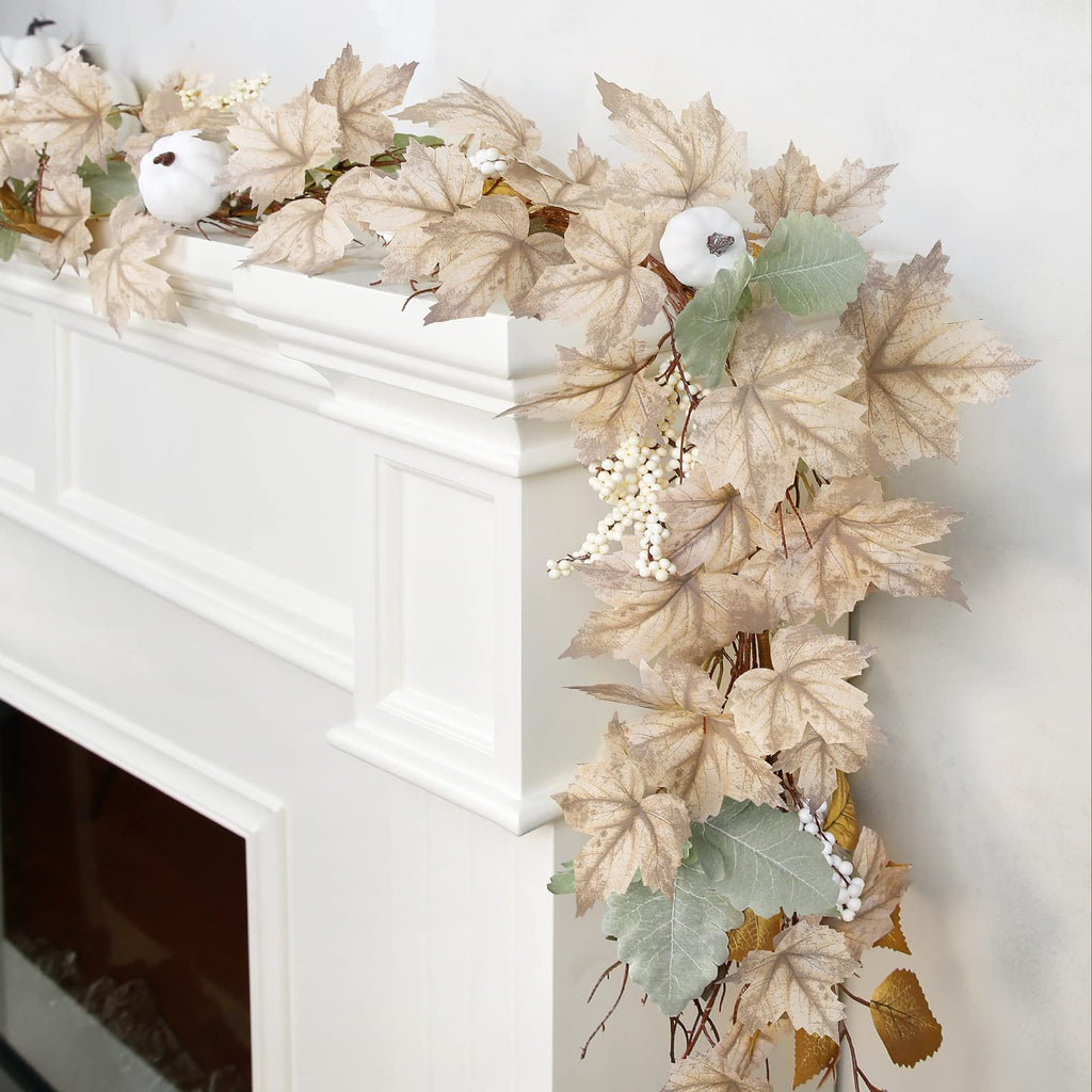 Fall Decor - Fall Garland - 6Ft Autumn Maples Leaf Pumpkin Berry Garland - Thanksgiving Halloween Mantle Fireplace Farmhouse Har