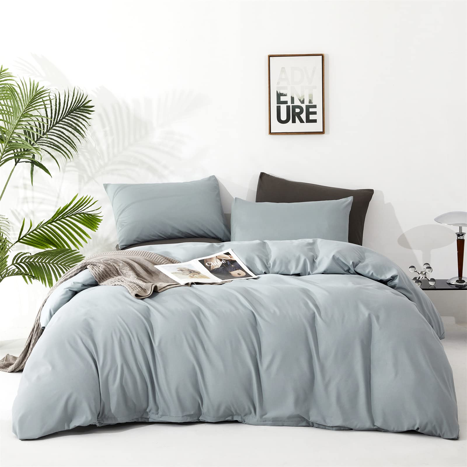 Cottonight Blue Comforter Set Full Light Blue Bedding Comforter Set Solid Baby Haze Blue Blanket Quilts Modern Soft Breathable S