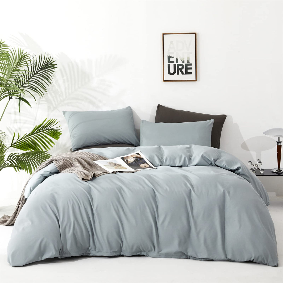 Cottonight Blue Comforter Set Queen Light Blue Bedding Comforter Set Full Solid Dusty Blue Blanket Quilts Modern Soft Breathable