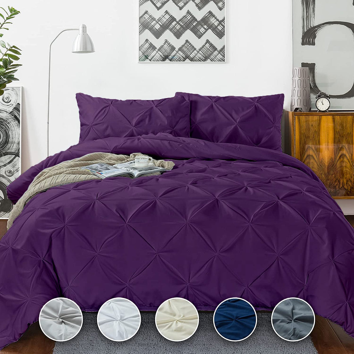 Crown Collection Luxuriate Hotel 1000-Tc Hypoallergenic Ultra Soft 100% Egyptian Cotton 104X90 Inch King Size Purple Solid Pinch