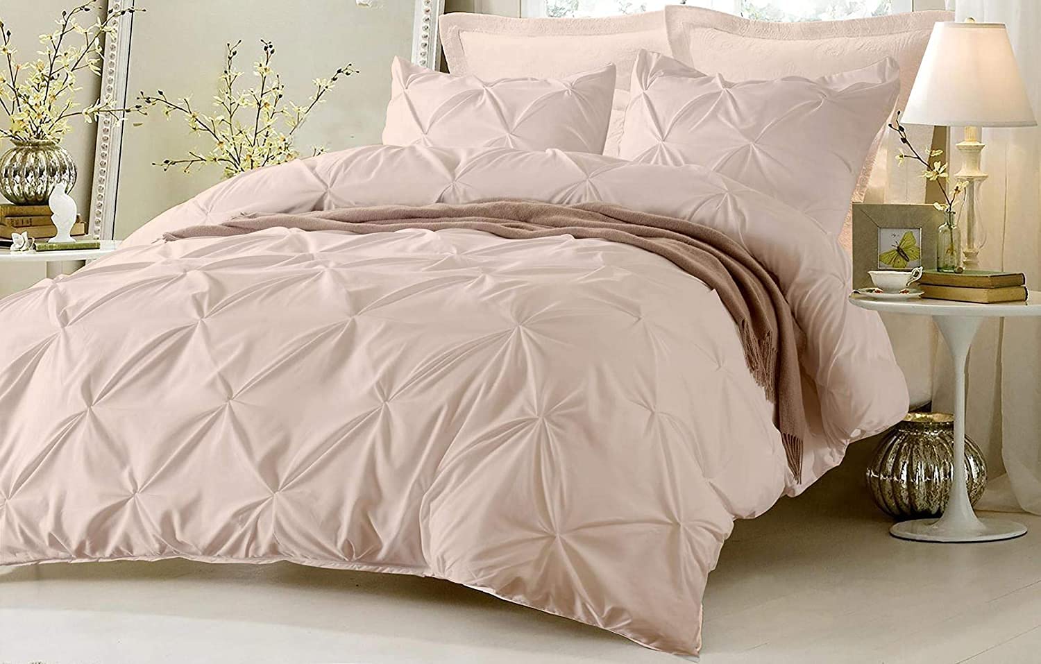 Egyptian Cotton Duvet Cover Queen Size Pinch Pleated 800 Thread Count Full Size Quilt Cover, Silky Soft With Hidden Zipper Closu