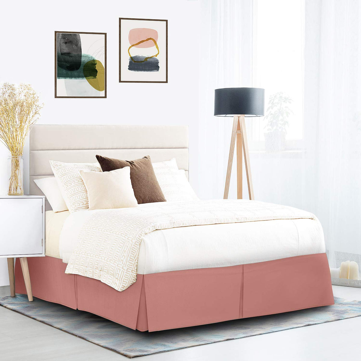 Nestl Misty Rose Full Xl Bed Skirt - Full Xl Size Bed Skirt 14 Inch Drop - Brushed Microfiber Bed Skirts - Hotel Quality Pleated