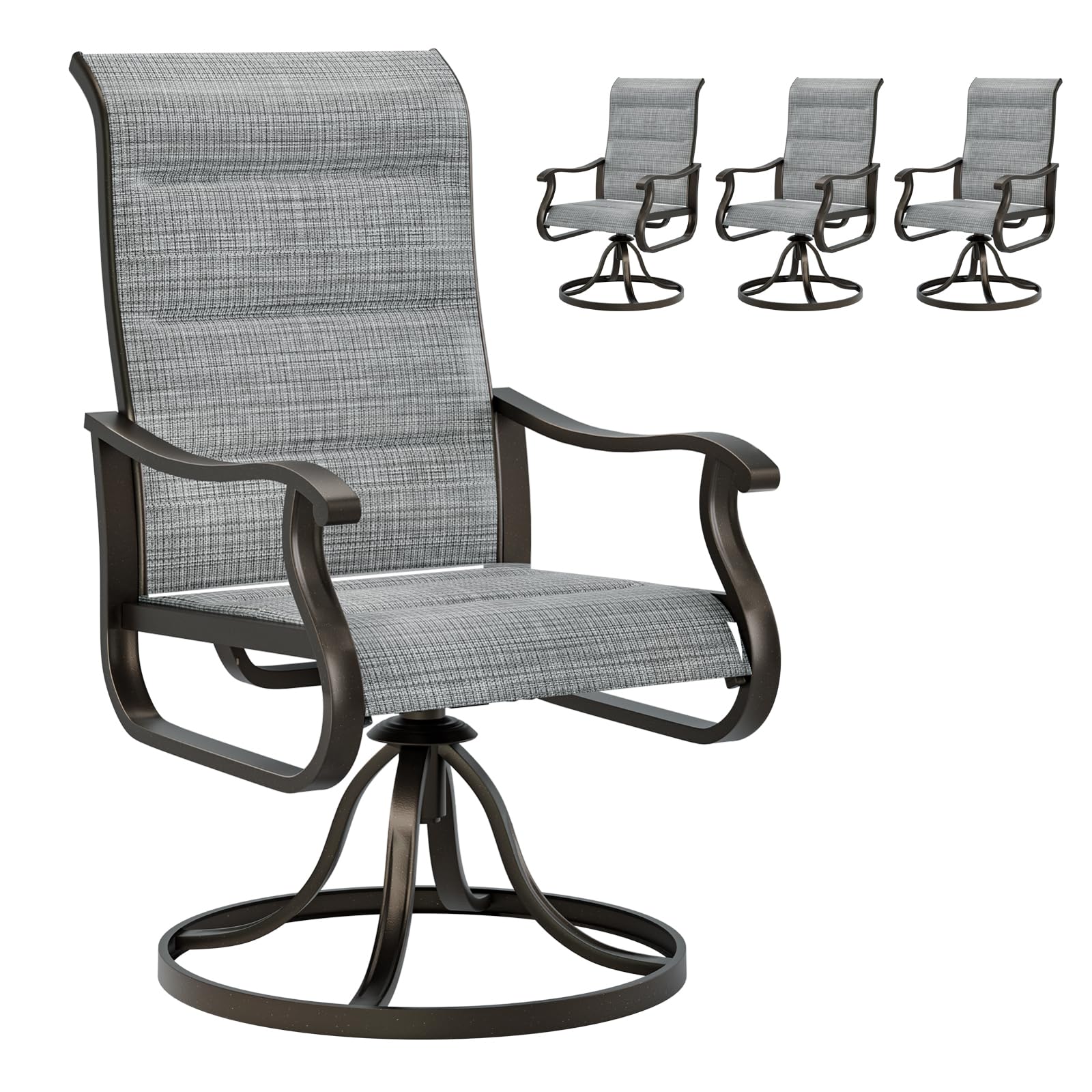 Udpatio Patio Swivel Dining Chairs Set Of 4, Outdoor Swivel Chairs High Back With Padded All Weather Textilene Metal Rocking Frame For Lawn Garden Backyard, Grey White