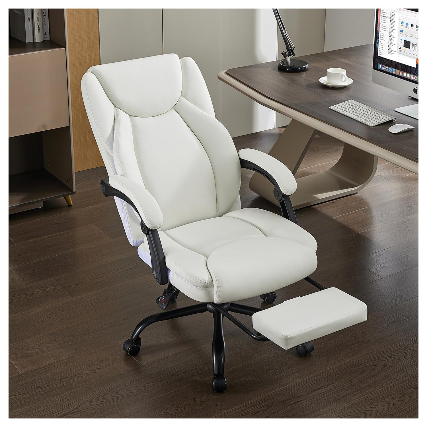 Amseatec Office Chair,Big And Tall 400Lbs With Footrest, Ergonomic With Adjustable Backrest, Reclining Computer Chair With Doubl