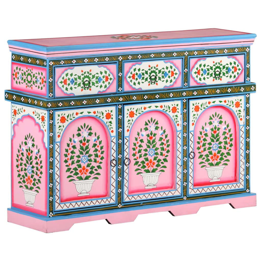 vidaXL Hand-Painted Sideboard Multicolor 43.3&quot;x11.8&quot;x29.9&quot; Solid Mango Wood