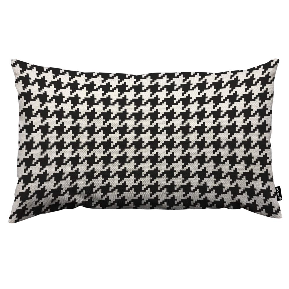 Hosnye Hounds Tooth Pixel Throw Pillow Cover Black And White Fabric Linen Fabric For Couch Bed Sofa Car Waist Cushion Cover 12 X