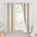 NICETOWN Linen Blackout Cold Blocking Curtains 63 Long for Classroom, Beige, Set of 2, Short Kitchen Burlap Linen 100% Blackout 