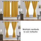 Jiuzhen Blackout Curtains With Tiebacks - Thermal Insulated, Light Blocking And Noise Reducing Grommet Curtain Drapes For Bedroom And Living Room, Set Of 2 Panels, Yellow, 52 X 63 Inch Length