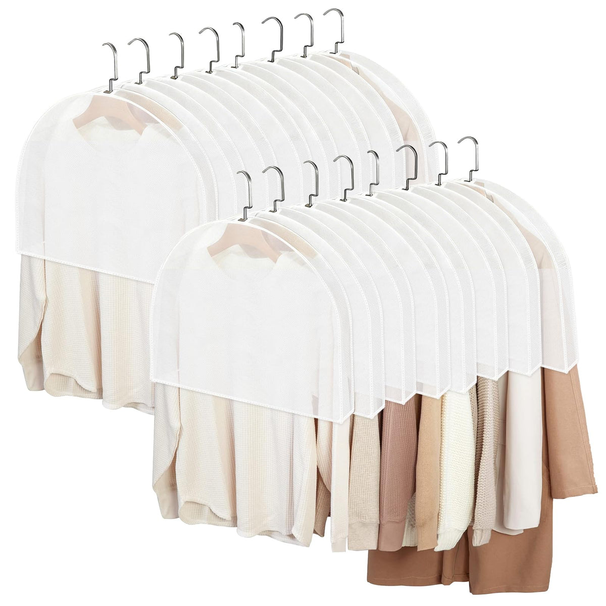 25 Pack Clear Shoulder Covers for Hanging Clothes  24 x 12 x 2 Inches, PEVA Garment Dust Protectors with Gusset for Suits, Coat