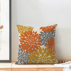 Fall Burnt Orange Outdoor Pillow Covers 18X18 Inch Set Of 2 Mustard Yellow Grey Dahlia Floral Decor Throw Pillows Modern Geometr