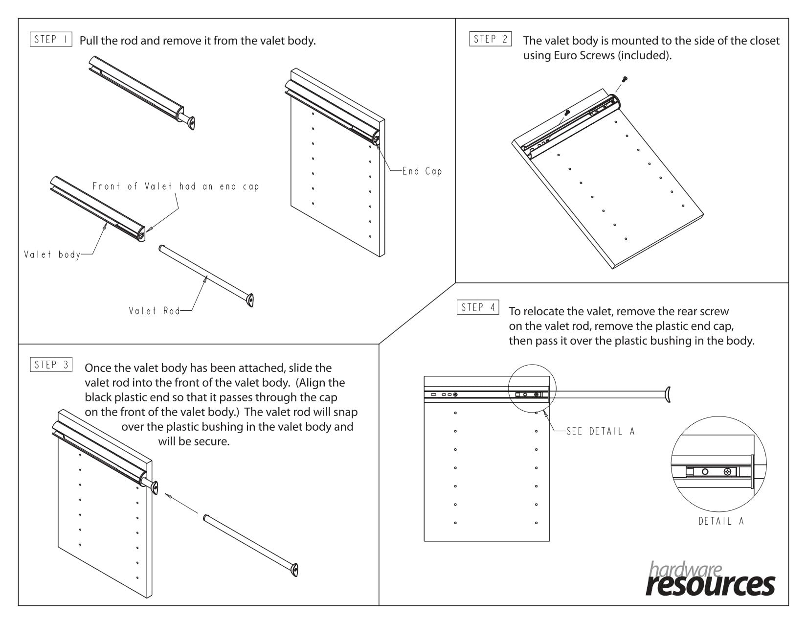 Hardware Resources 355V-Pc Telescoping Valet Rod, Polished Chrome