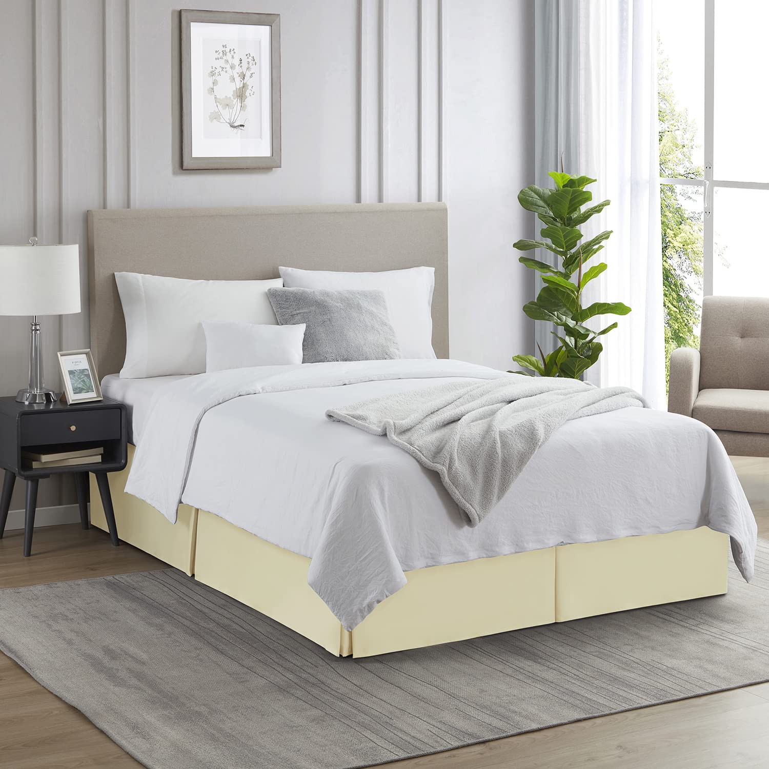 Nestl Vanilla Yellow Twin Bed Skirt - Twin Size Bed Skirt 14 Inch Drop - Brushed Microfiber Bed Skirts - Hotel Quality Pleated Bed Skirt - Shrinkage & Fade Resistant