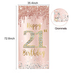Happy 21St Birthday Door Banner Backdrop Decorations For Women, Pink Rose Gold 21 Birthday Party Door Cover Sign Supplies, 21 Ye