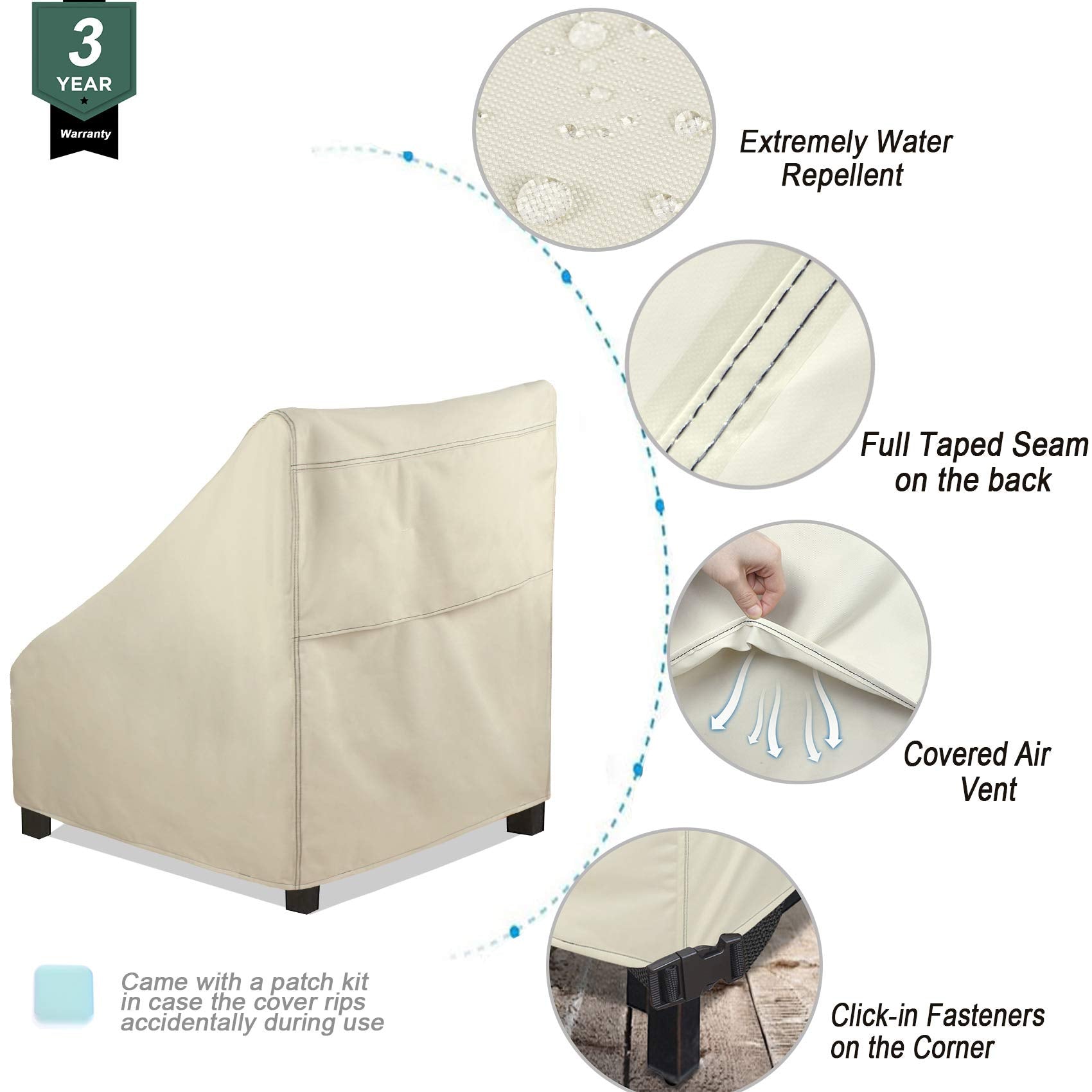 Nettypro Waterproof Patio Chair Covers 4 Pack, 600D Heavy Duty Outdoor Seat Cover, 26W X 28W X 28H Inch, Beige
