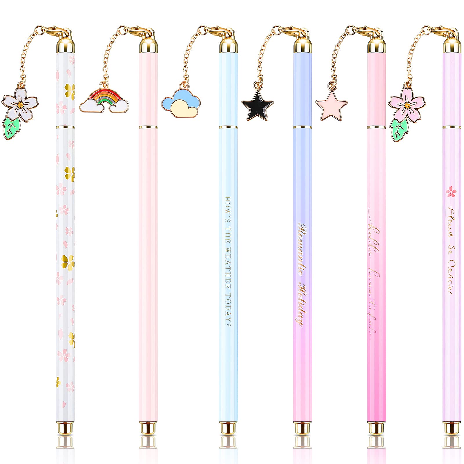 Zonon 6 Pieces Metal Ballpoint Pens Cute Pendant Gel Ink Pen Fine Point Black Ink Pen For Journaling, Writing, Drawing Office Ho