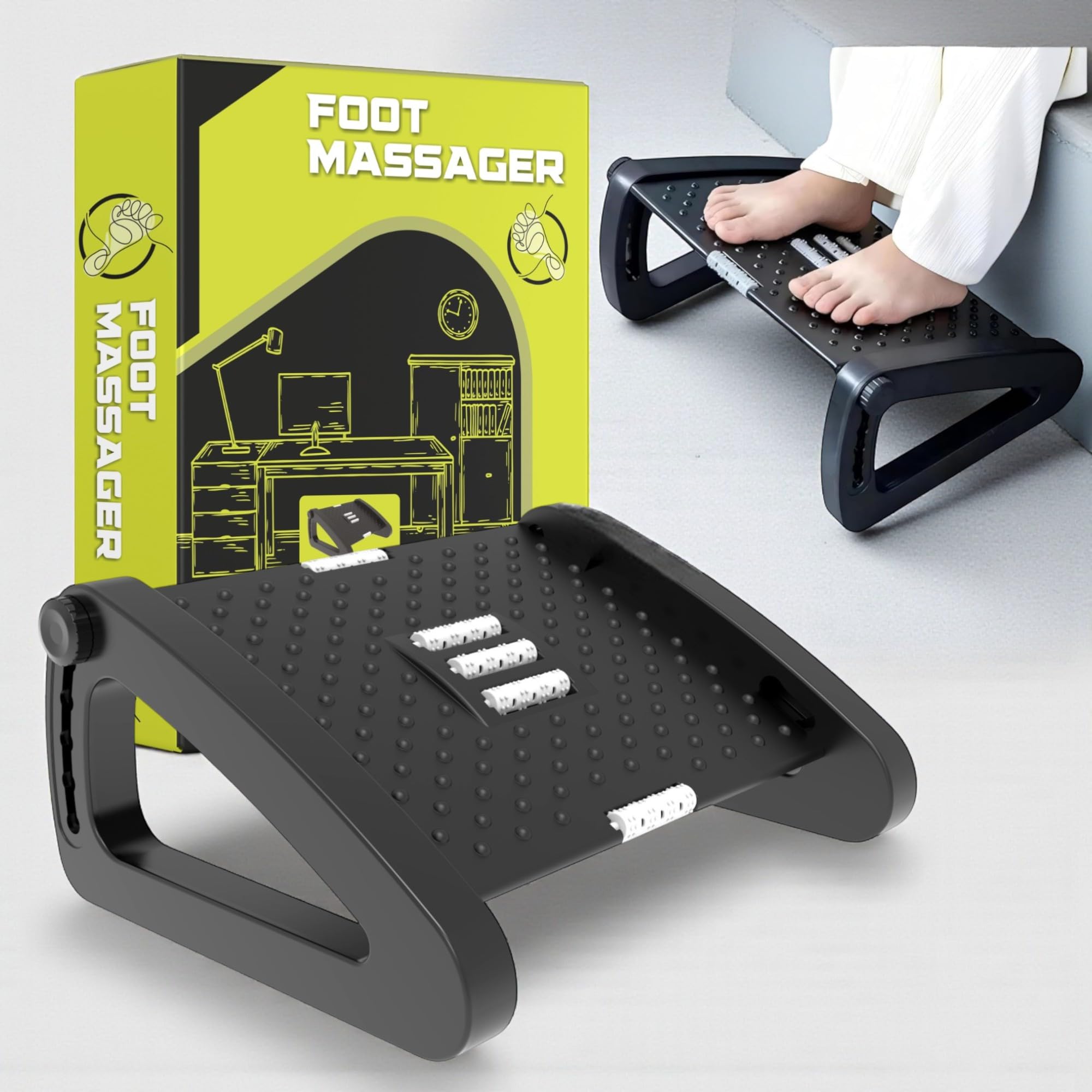 HiMak Adjustable Footrest With Massage Surface, Black, Ergonomic Under Desk Foot Rest, Height Adjustable