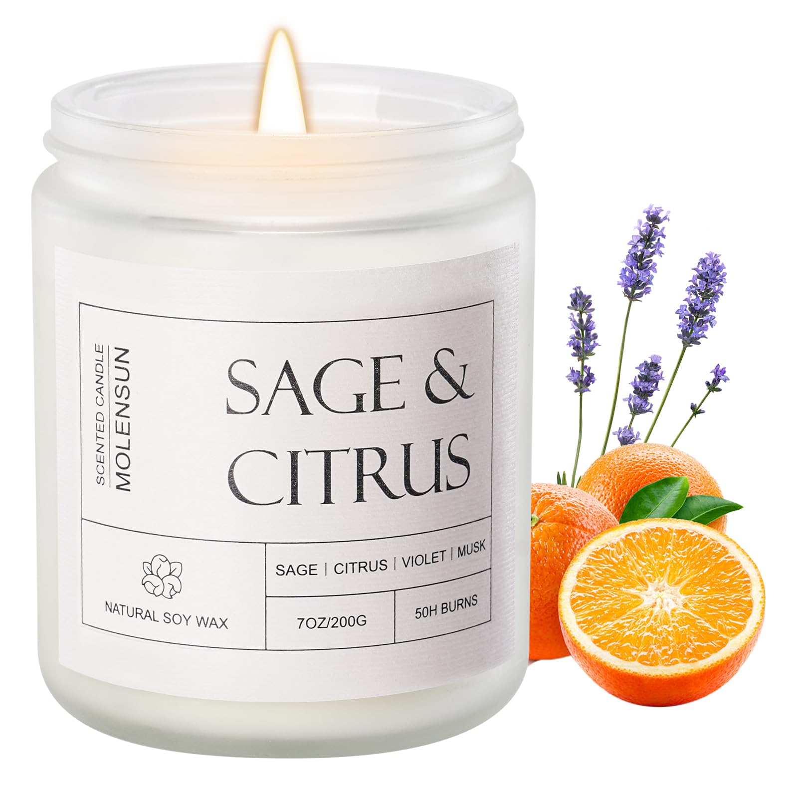 Sage &Citrus Scented Candles, Aromatherapy Jar Candle, 7 oz 50 Hour Long Lasting Candles, Soy Wax Candle Gift for Women