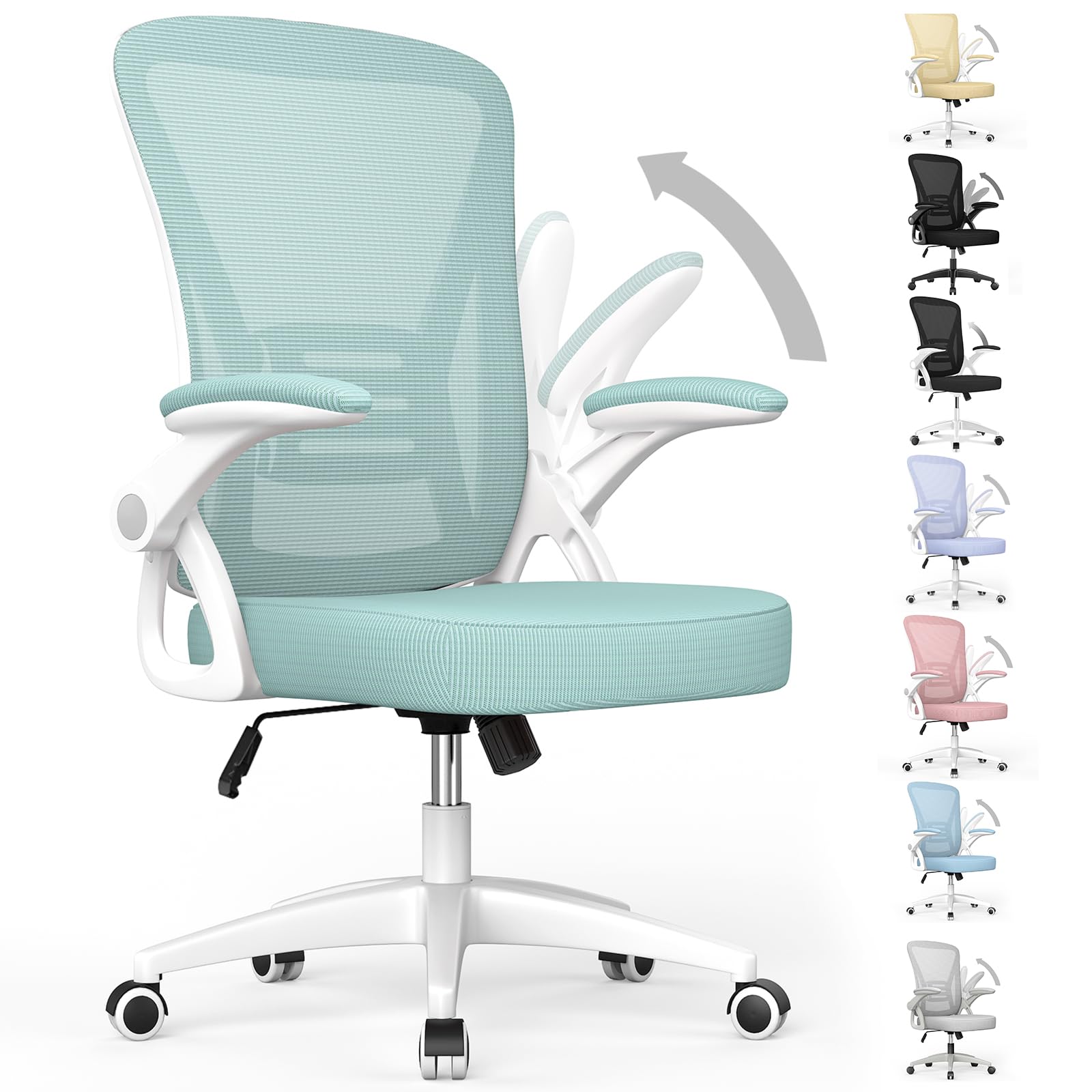 Naspaluro Ergonomic Office Chair, Computer Chair With Adjustable Height, Flip-Up Arms And Lumbar Support, Breathable Mesh Desk C