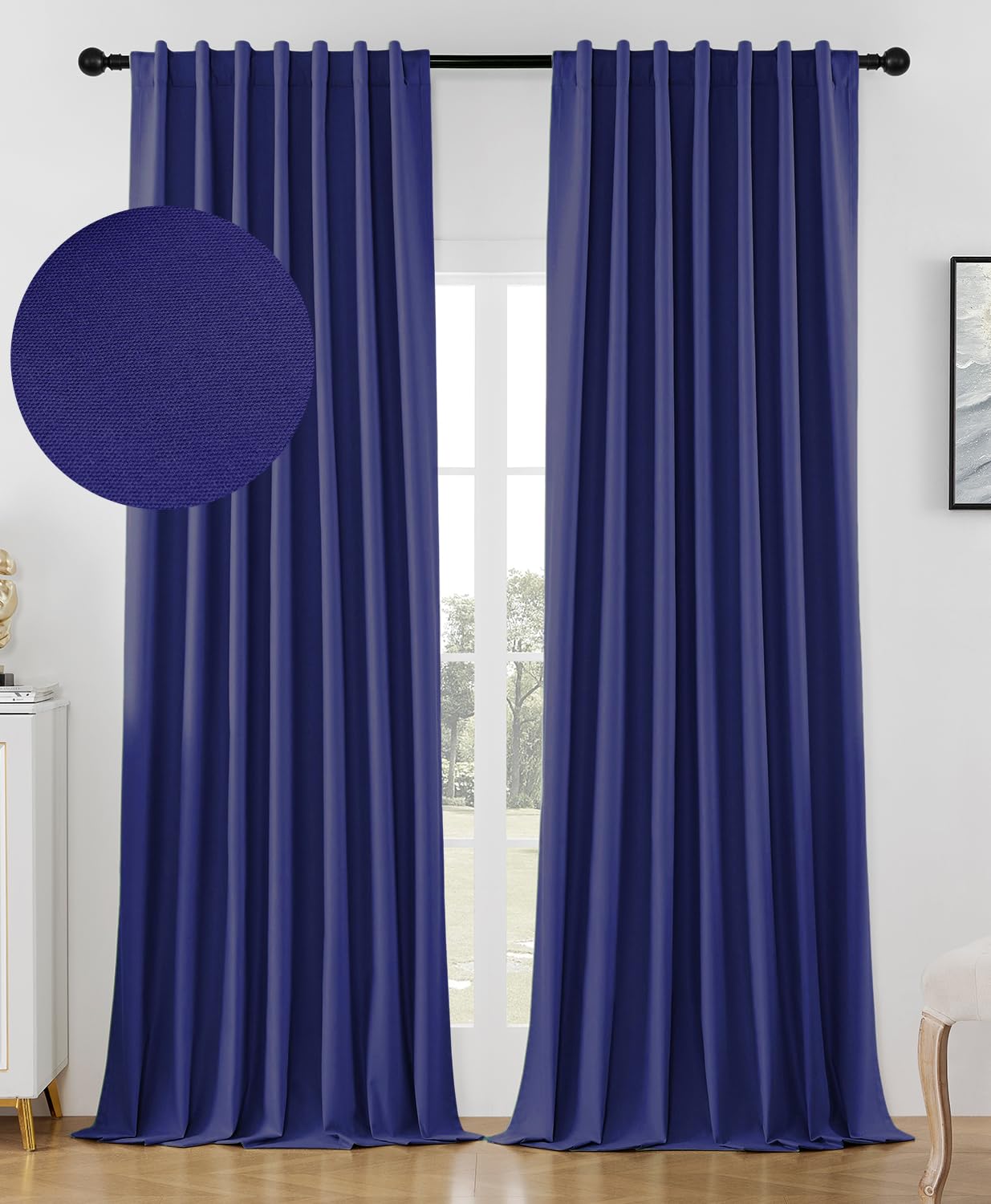 Joydeco Blackout Curtains for Bedroom 108 inches Long,Back Tab/Rod Pocket 100% Blackout Living Room Drapes, Textured Thermal Ins