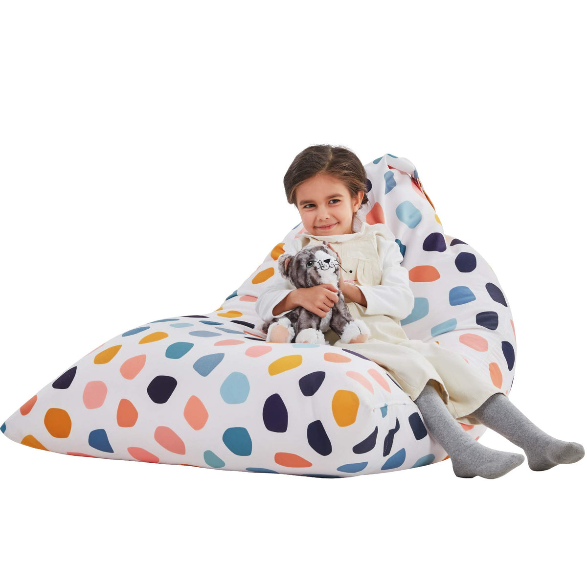 Nobildonna Stuffed Animal Storage Bean Bag For Kids (No Filler), Extra Large 250L Bean Bag Chair Cover Only, Washable Beanbag Without Filling Soft Premium Canvas Stuffable Bean Bag Cover (Pebble)