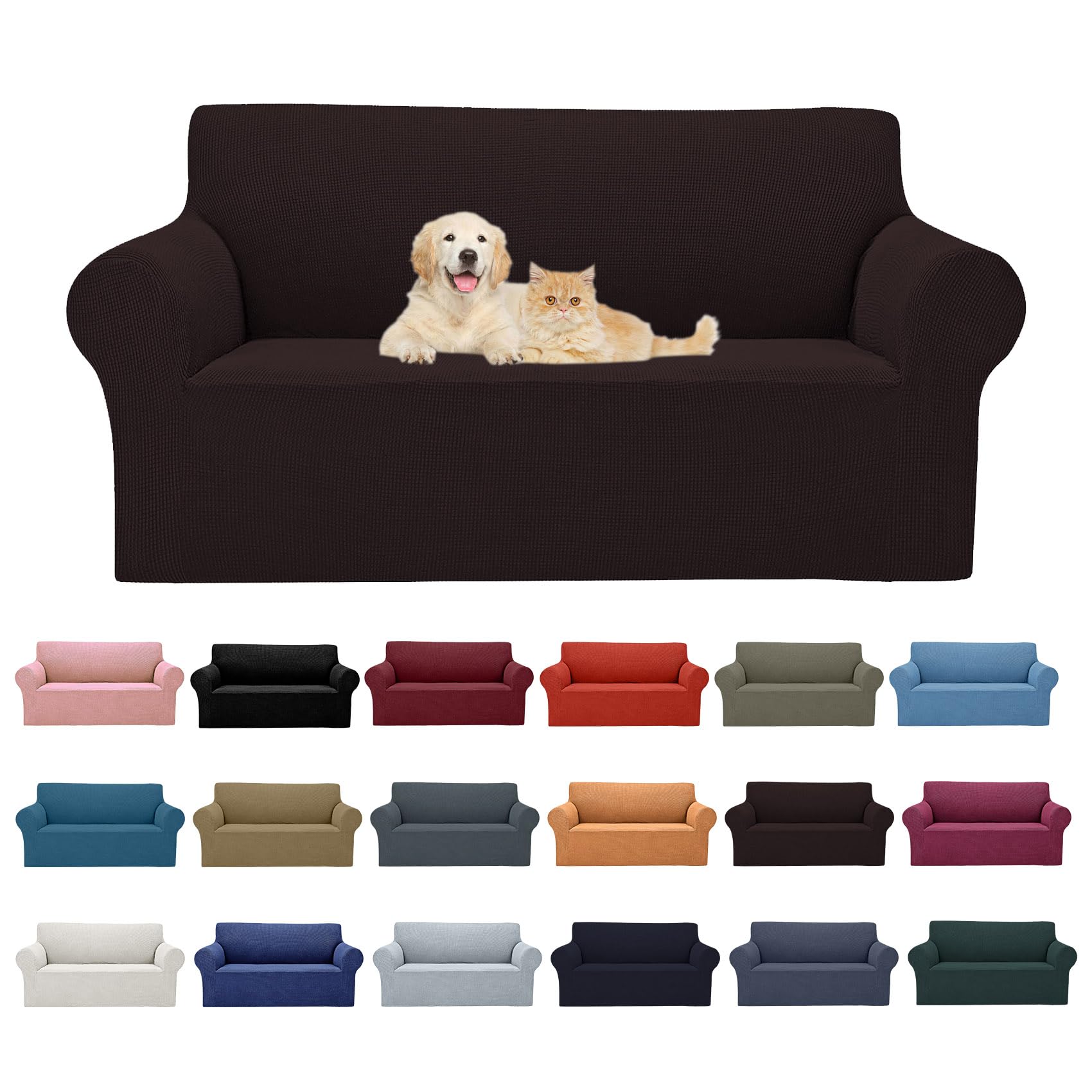 2025 New Stretch Loveseat Sofa Slipcovers Couch Cover For 2 Cushion Furniture Protector Sofa Covers With Elastic Bottom Jacquard Fabric Small Checks For Pets, Kids - Chocolate