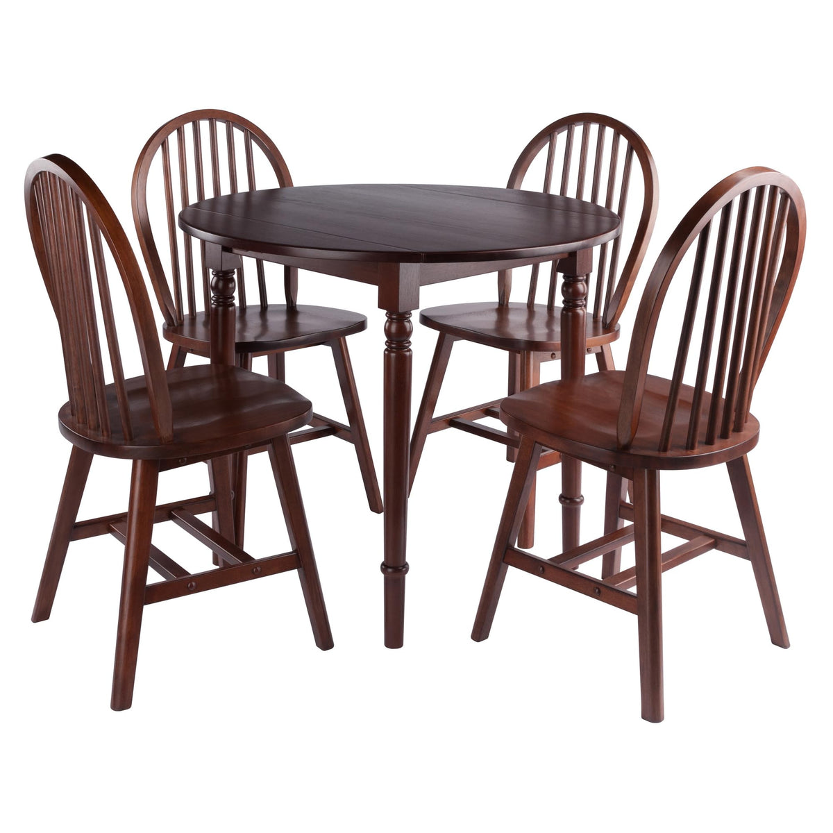 Winsome Sorella 5-Pc Drop Leaf Dining Table with Windsor Chairs, Walnut