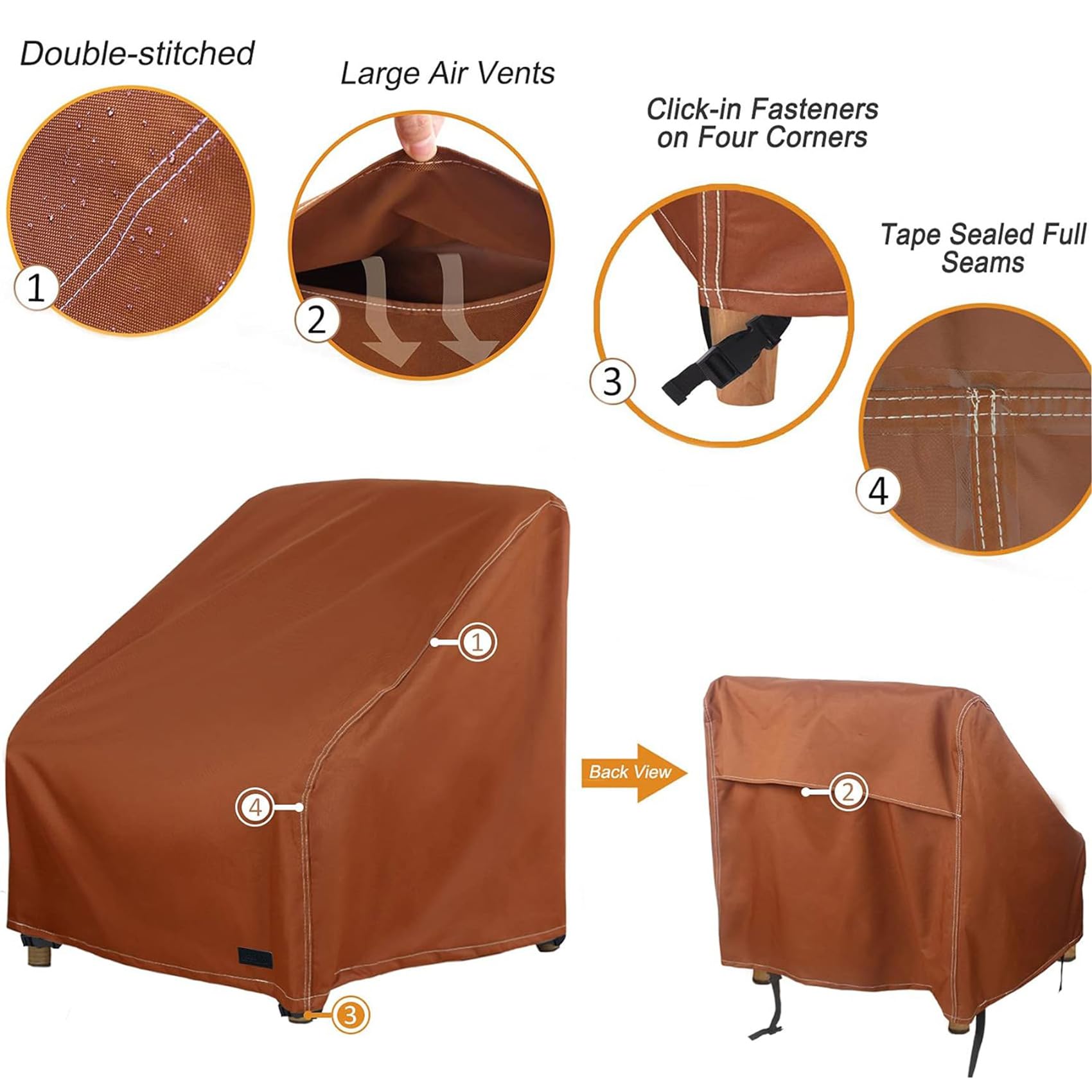 Nettypro Patio Chair Covers For Outdoor Furniture 4 Pack, Waterproof Heavy Duty Lawn Patio Furniture Cover Deep Seat Dining Chair Covers High Back, 30W X 33D X 34H Inches, Brown