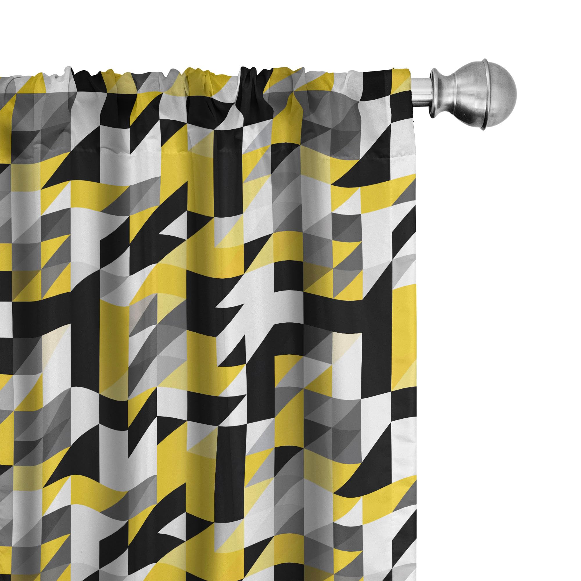 Ambesonne Yellow and White Curtains, Geometric Design with Triangles Squares and Houndstooh Inspiration, Window Treatments 2 Pan