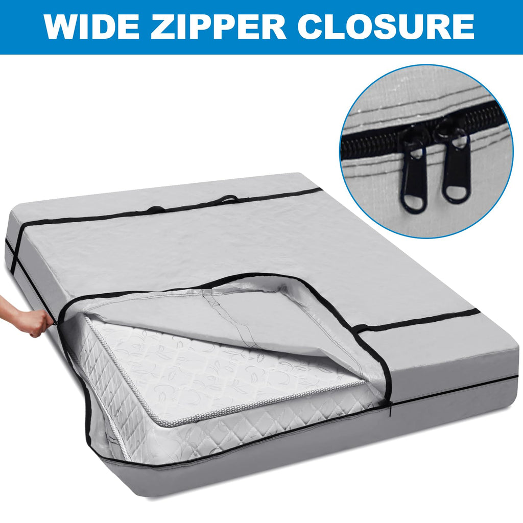 Ticonn Mattress Bags For Moving, Full Xl Mattress Cover For Moving, Heavy Duty, Full-Around Handle With Adjustable Buckles, Mattress Storage Bag & Moving Supplies (Gray, Full Xl)