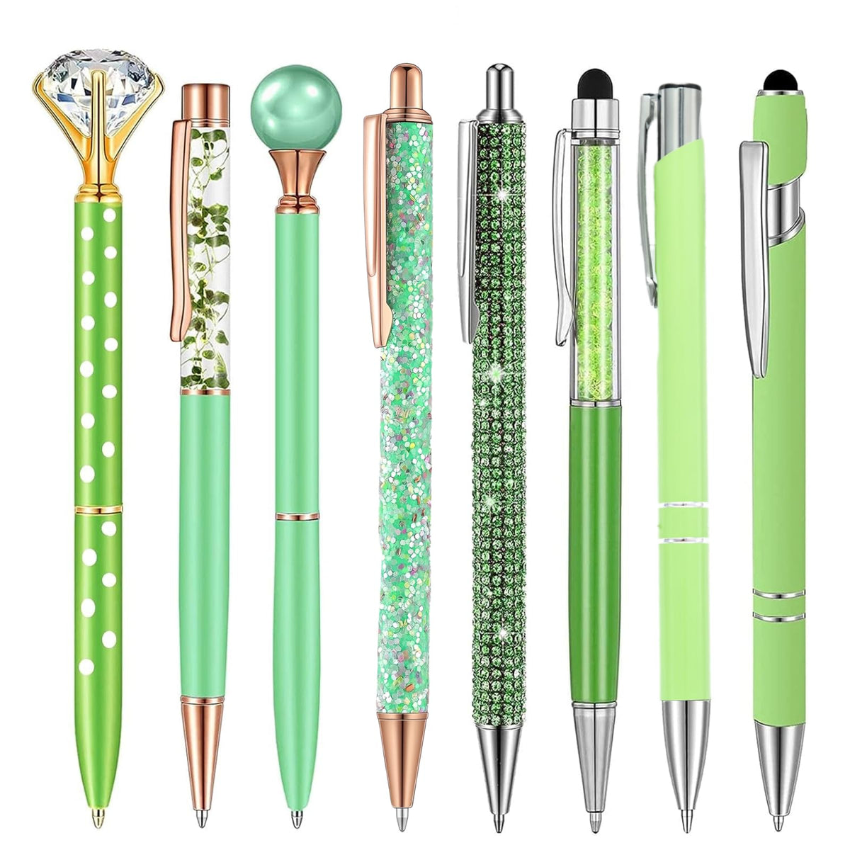 Jxueych 8 Pack Ballpoint Pens Set, Cute Pens Office Supplies Aesthetic Desk Decor, Fancy Pens Gifts For Women Girls Black Ink 1.