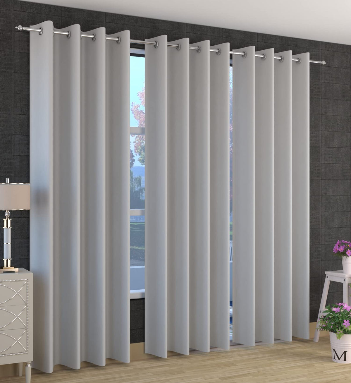 Kiara Creations 2 Piece Room Darkening Thermal Insulated Blackout Curtains for Long Door 8 Feet,Light Grey (Light Grey, Long Doo