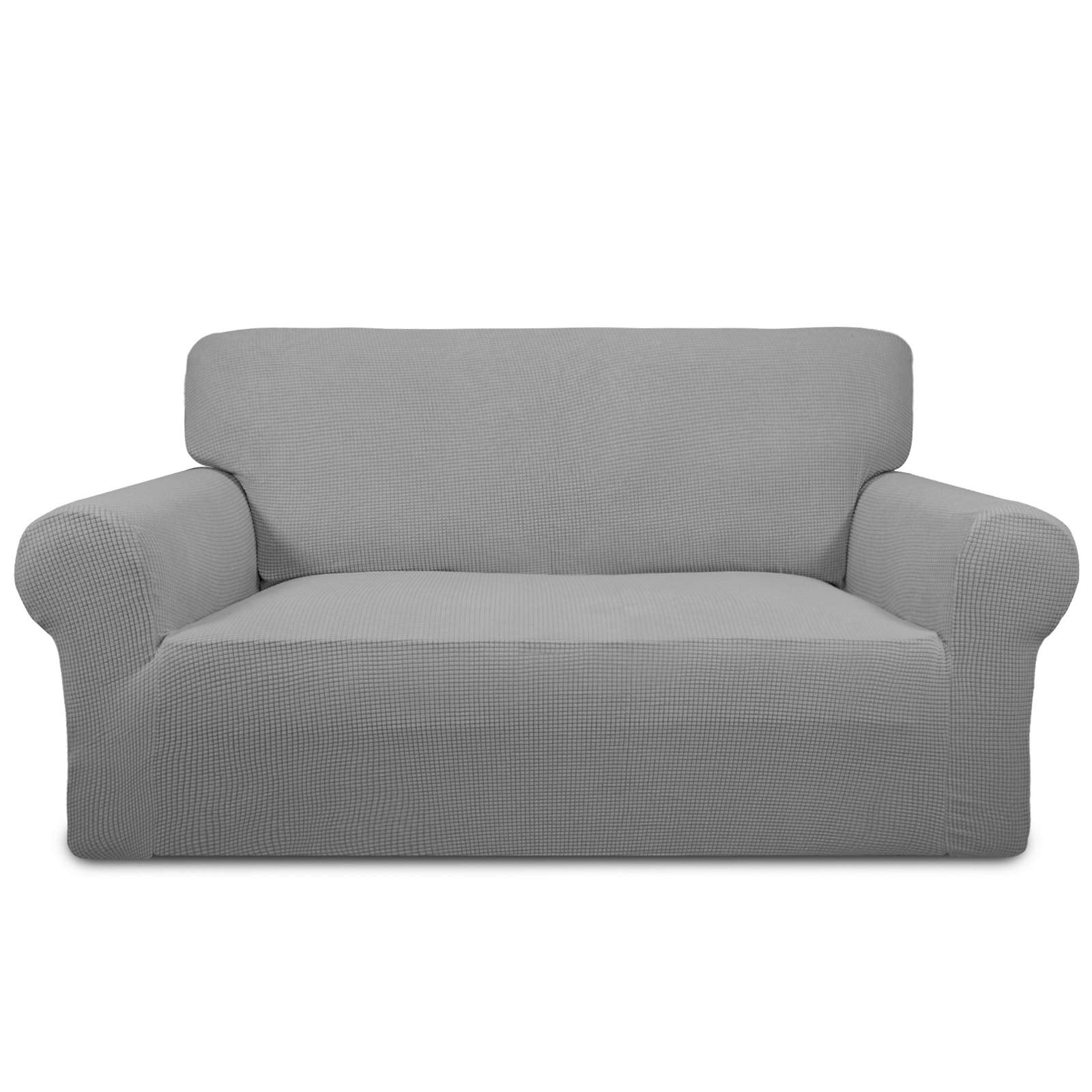Purefit Stretch Loveseat Sofa Slipcover – Spandex Jacquard Non Slip Soft Couch Sofa Cover, Washable Furniture Protector With Non Skid Foam And Elastic Bottom For Kids (Loveseat, Light Gray)
