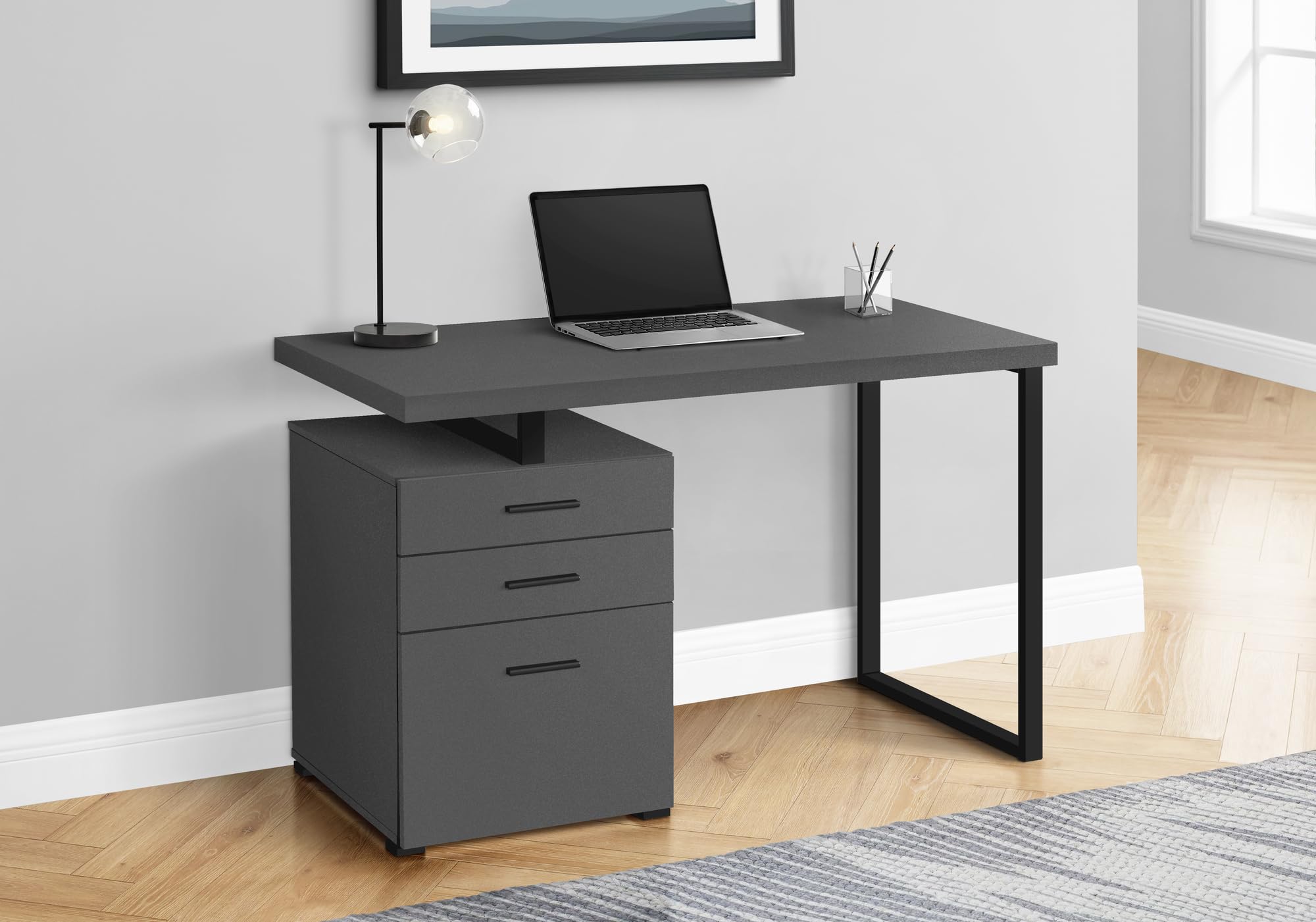 Monarch Specialties I 7645 Computer Desk, Home Office, Laptop, Left, Right Set-up, Storage Drawers, 48' L, Work, Metal, Laminate, Grey, Black, Contemporary