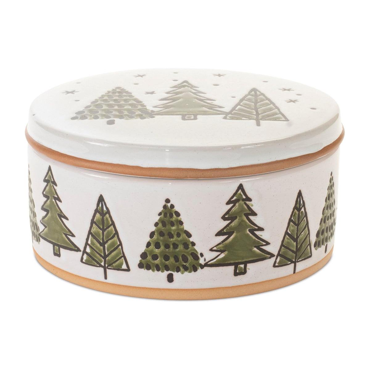 Melrose Ceramic Pine Tree Christmas Canister with Lid - 7.75' - Green and White