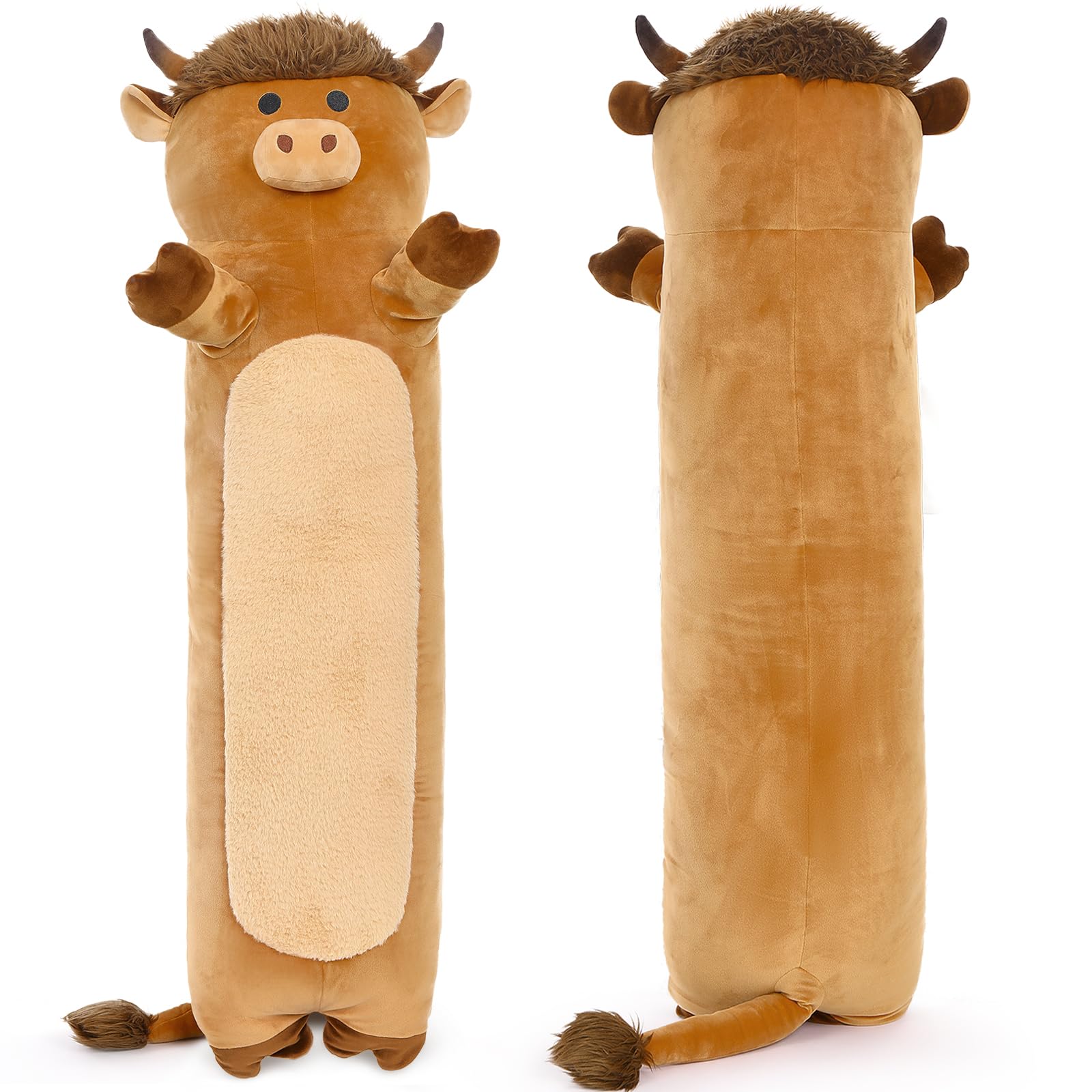 Tezituor 43 ' Giant Highland Cow Stuffed Animal, Large Stuffed Highland Cow Plush Toy Hugging Soft Long Cow Plush Body Pillow F