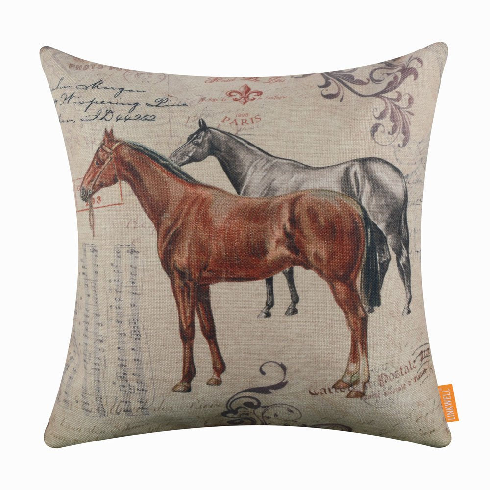 Linkwell 18'X18' Shabby Chic Horse Burlap Pillow Cover Cushion Cover Cc1456