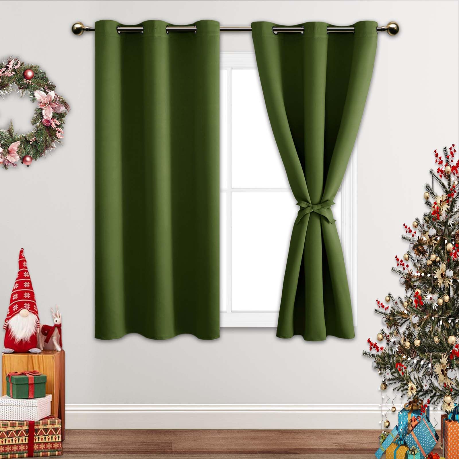 Jiuzhen Olive Green Blackout Curtains For Bedroom - Light Blocking And Noise Reducing Grommet Curtains For Living Room Darkening Curtains, Set Of 2 Window Curtain Panels, 42 X 45 Inch Length