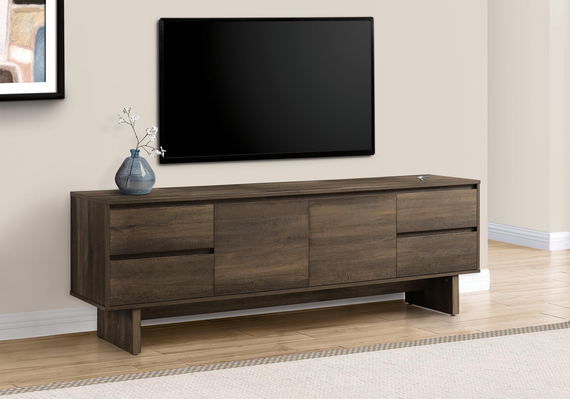 Monarch Specialties I 2718 TV Stand 72' – Media Console with Storage Drawers & Cabinet, Brown
