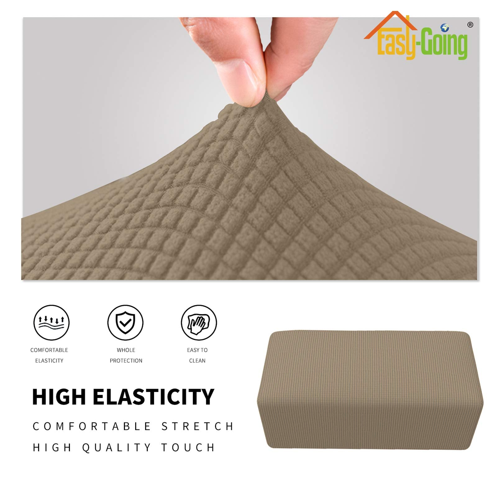 Easy-Going Stretch Ottoman Cover Folding Storage Stool Furniture Protector Soft Rectangle Slipcover With Elastic Bottom(Ottoman Large,Natural)