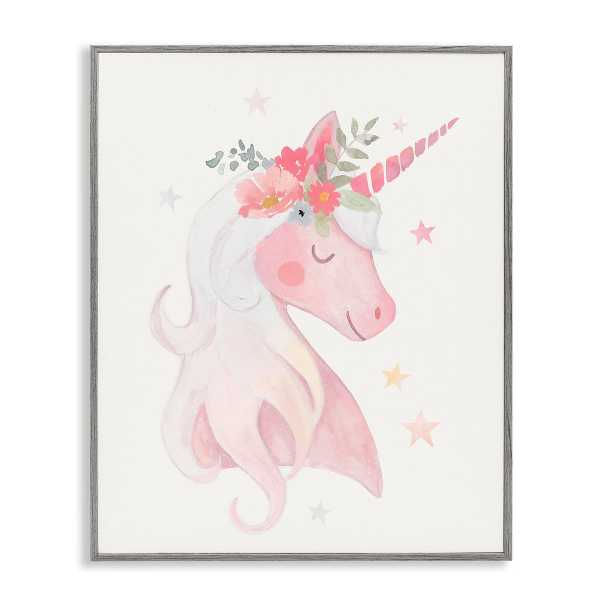 Stupell Industries Pastel Smiling Unicorn Pink Flower Blossom Crown Framed Wall Art, Design by Victoria Barnes