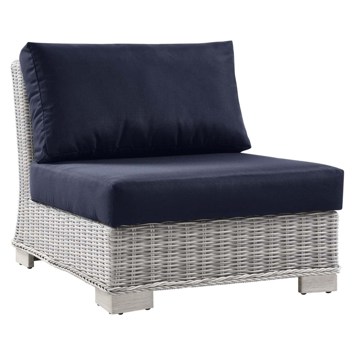 Conway Outdoor Patio Wicker Rattan Armless Chair in Light Gray Navy