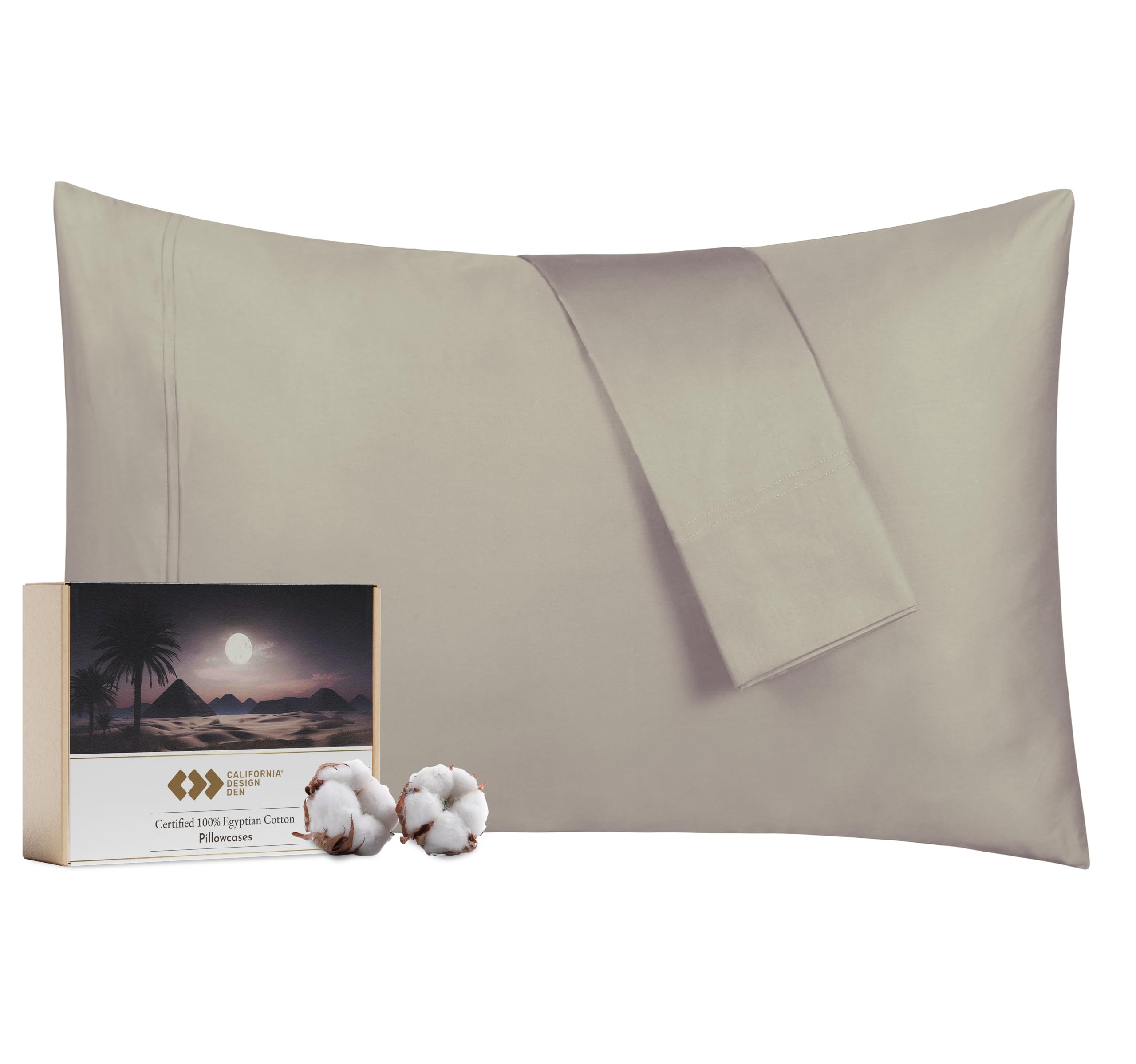 California Design Den Luxury 100% Egyptian Cotton Pillow Covers, King Size Pillowcases Set Of 2, Sateen Weave, Soft, Breathable