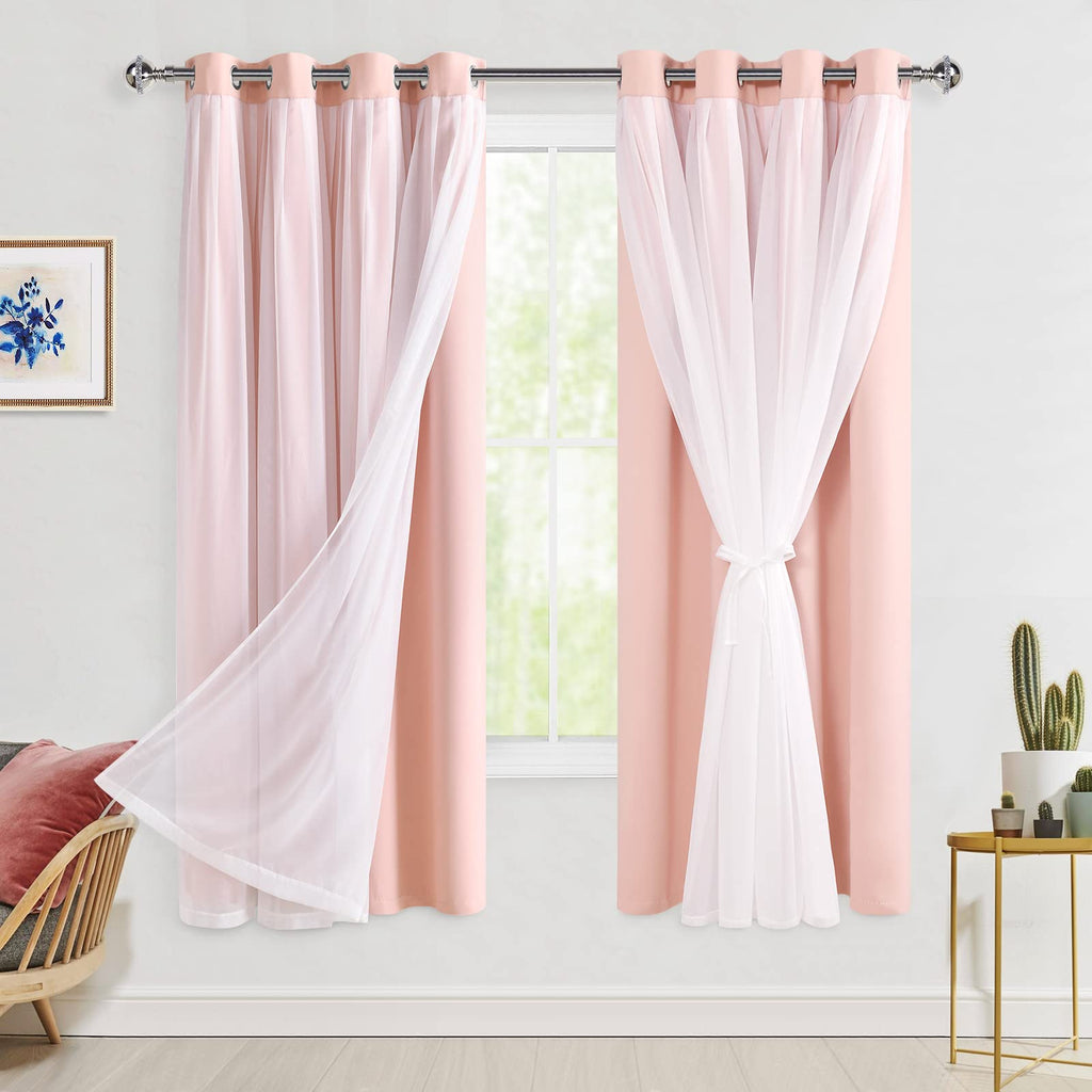 Hiasan Blackout Curtains with Sheer Overlay, Thermal Insulated Mix & Match Double Layer Room Darkening Window Curtains for Bedro