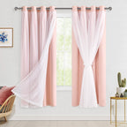 Hiasan Blackout Curtains with Sheer Overlay, Thermal Insulated Mix & Match Double Layer Room Darkening Window Curtains for Bedro