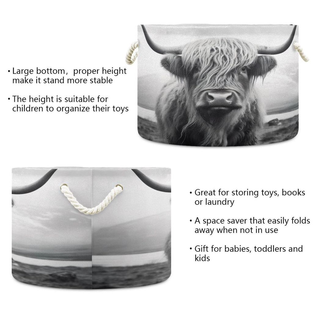 Wellday Cotton Rope Basket Highland Cow Baby Laundry Basket For Blankets Toys Storage Basket
