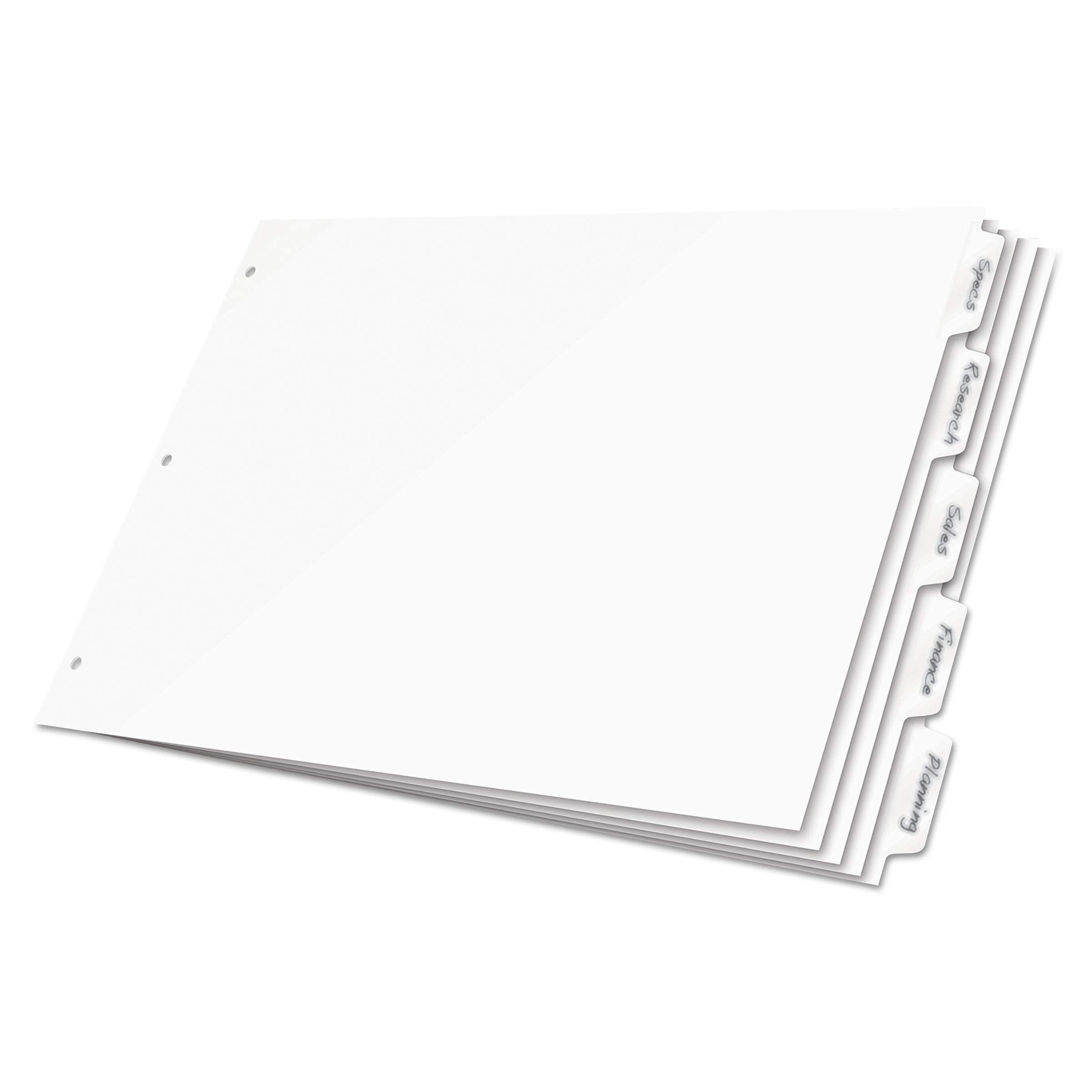 Wholesale Case Of 25 - Cardinal Write 'N Erase Special Mylar Tab Dividers-Write N Erase Tab Dividers, 5-Tab, 11'X17', White