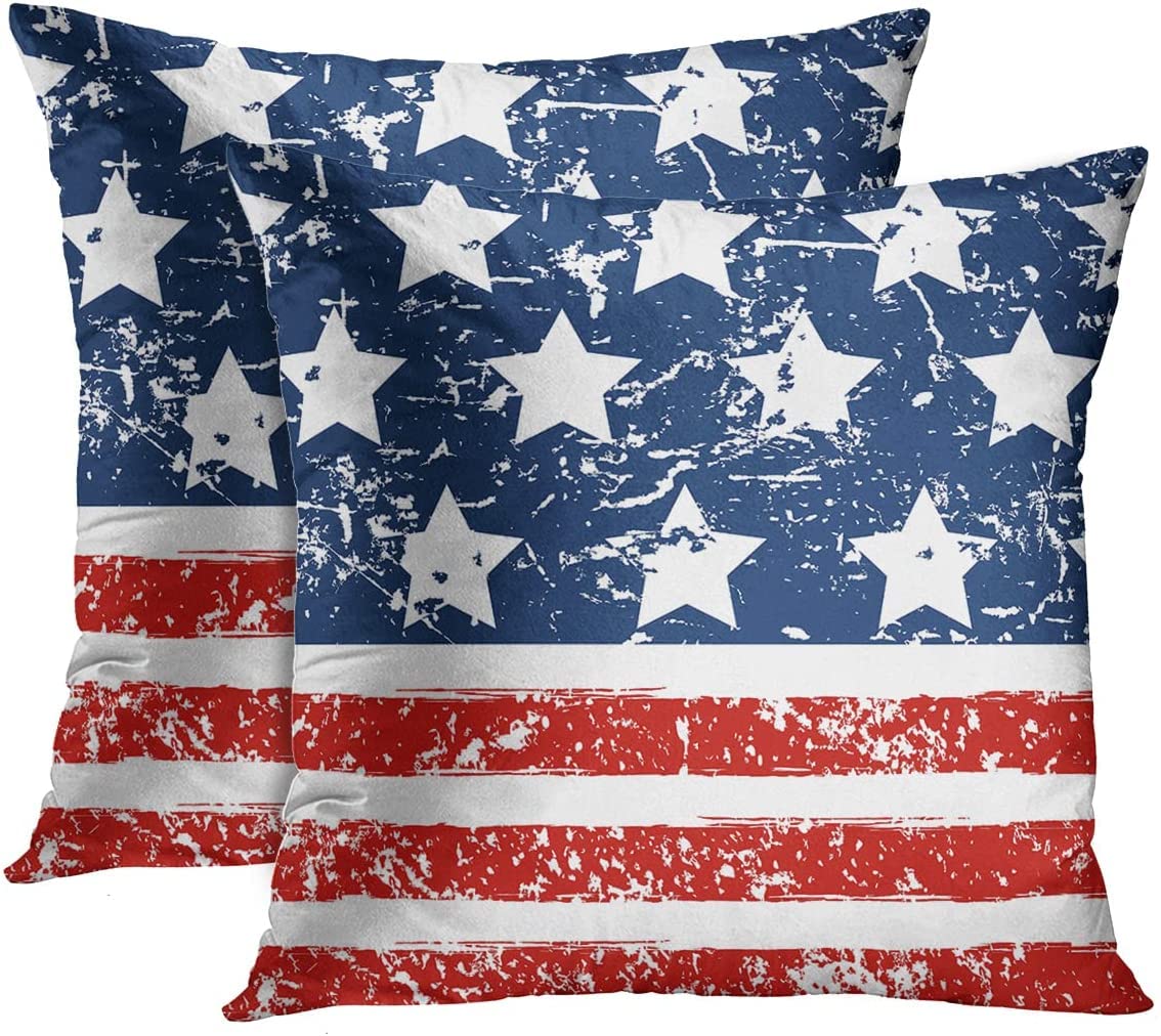 Emvency Set Of 2 Throw Pillow Covers Red White And Blue American Flag Pattern Decorative Pillow Cases Home Decor Standard Square