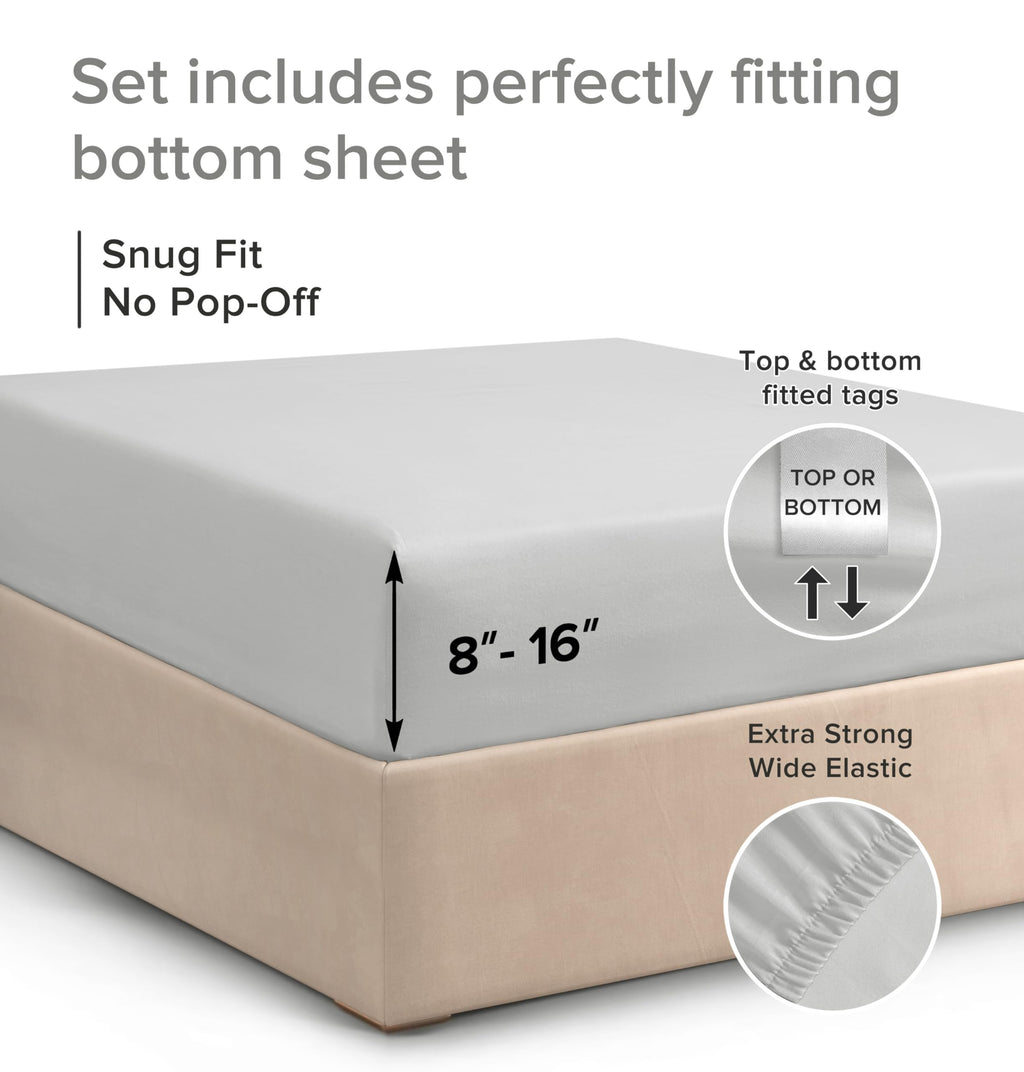 California King Fitted Sheet - Hotel Luxury & Cooling Single Fitted Sheet Only - Easily Fits Mattress Up To 16 Inches Perfectly - Soft, Wrinkle Free, Breathable & Comfy Light Grey Single Fitted Sheet
