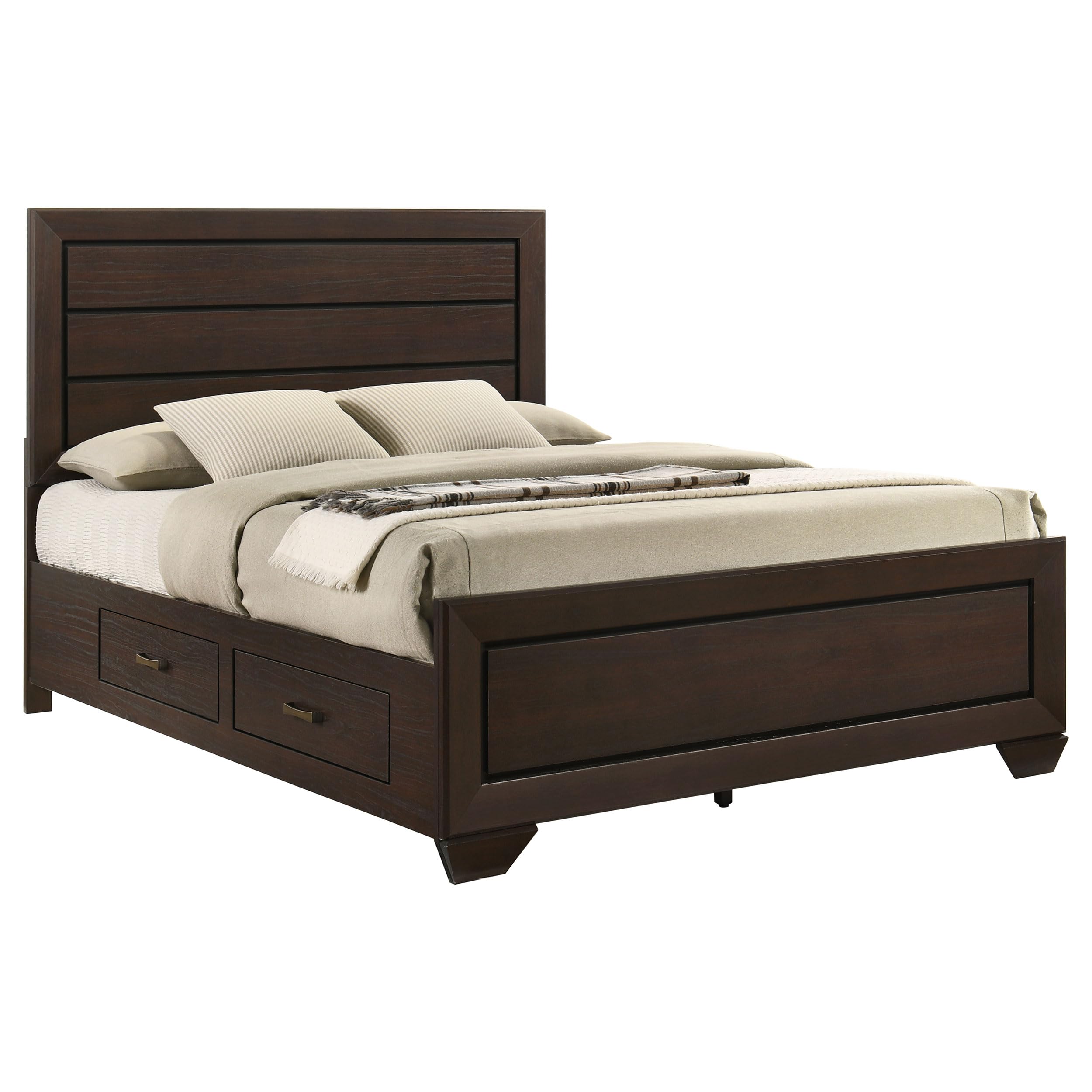 Coaster Home Furnishings Kauffman Transitional Wood Queen Size Storage Panel Bed Frame Platform Bed 54-inch Headboard Dark Cocoa 204390Q